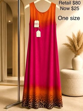 Yolly Orange/Pink/Brown Animal Print Sleeveless Round Neck Maxi Dress One Size